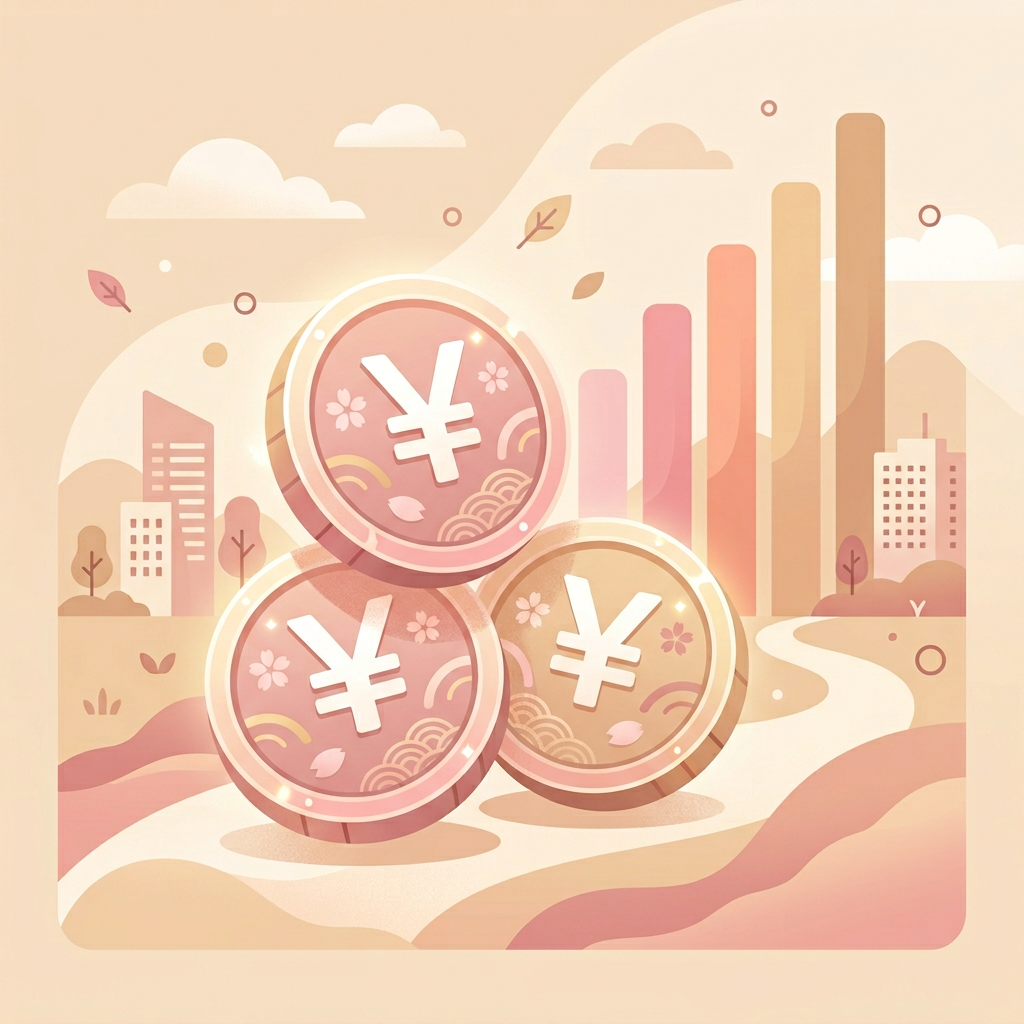 JPYCの硬貨イメージとグラフのイラスト