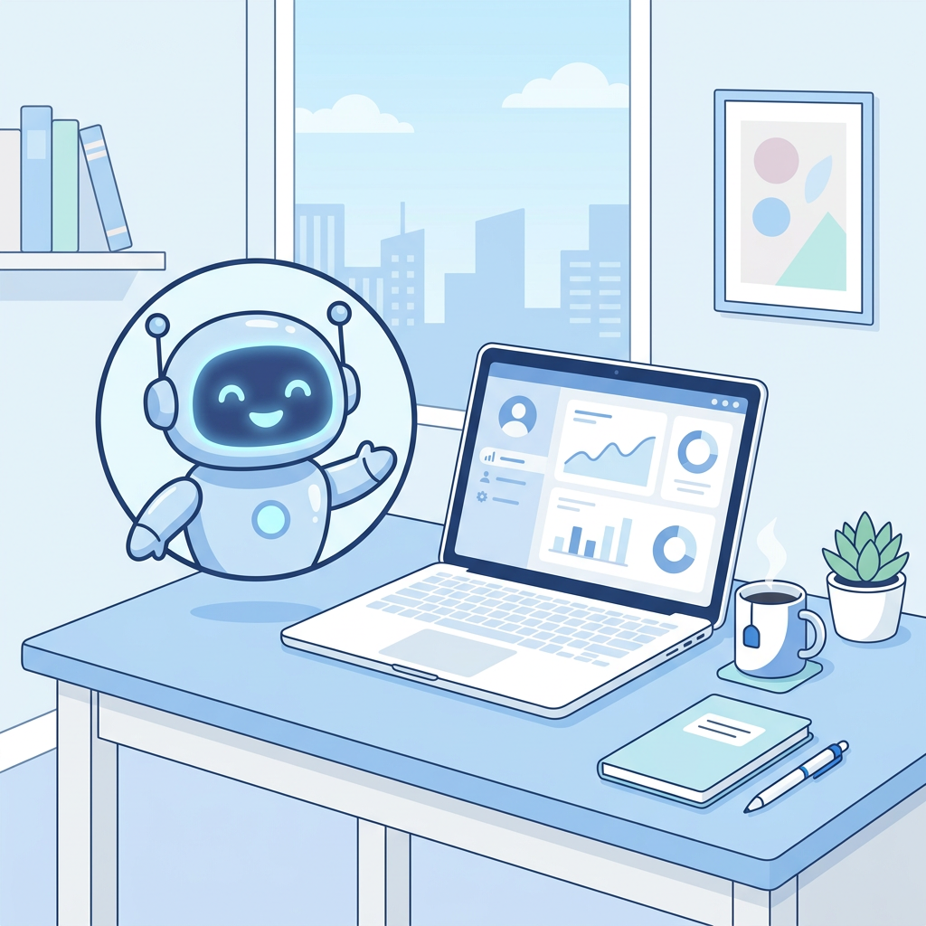 AIアシスタントとパソコンのイラスト