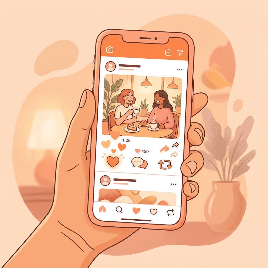 スマホでXを操作するイラスト
